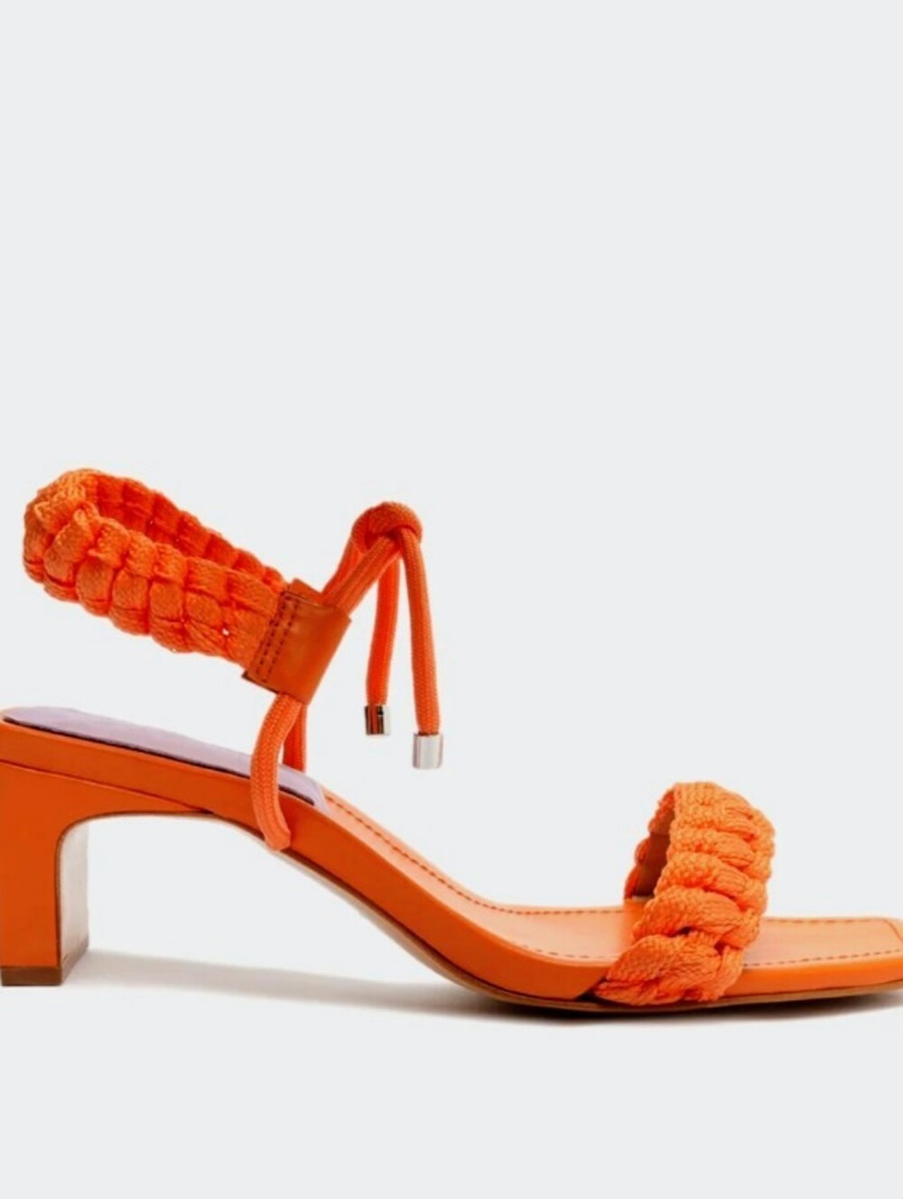 SCHUTZ NIB Blair Orange Leather Braided Strap Ankle Tie 2 1/2” Thin Block Heel - Picture 4 of 15